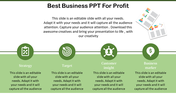 Business PPT template featuring sections for strategy, target, customer insight, and business marker with icons and text.