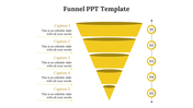 Layered funnel graphic in yellow with captions beside each segment, numbered from one to five vertically.