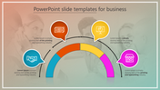 Business themed infographic featuring a rainbow-colored arc and icons for transactions, networking, and marketing.