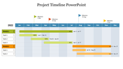 Project timeline with two phases, milestones, and tasks displayed in a bar chart spanning from January to December 2022.
