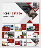 Real estate presentation slides featuring vision, mission, data overview, and key property images for professionals.