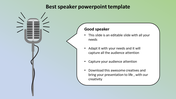 Slide themed for best speaker related topics, focusing on adaptability and capturing audience attention.
