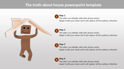 House themed template with a smiling brown figure holding a roof above its head, and four steps listed with descriptions.