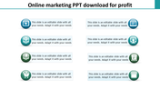Two column layout of marketing concepts with eight icons and text in shades of green and blue.