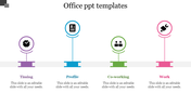 Office template with a horizontal layout of four segments, including icons, each with placeholder text areas.