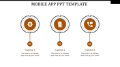 PowerPoint slide showing three icons related to mobile app features settings, mobile payment, and phone calls with captions.