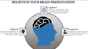 Central brain illustration in a blue human silhouette, by caption boxes with icons symbolizing ideas, puzzles, and the brain.