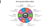 A colorful circular PowerPoint slide diagram with ten sections for captions, featuring an online store icon in the center.