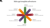 Sales template featuring a central hub with eight colorful segments radiating outward, each with captions and icons.