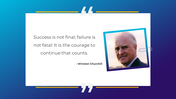 Quote card with a white text area, and a clipped photo of a man on the right, set on a gradient blue background.