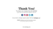 Thank you slide from SlideEgg, with social media icons, a design request link, and a credit note for the PowerPoint template.