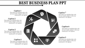 Gray circular infographic with seven segments, featuring icons, and captions surrounding a central white space.