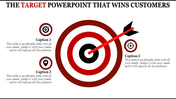 Circular target infographic with a red arrow hitting the bullseye, paired with three icons and captions on the sides.