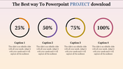 Four circular progress charts in  orange, purple, yellow, and red, labeled with percentages and text on a gradient backdrop.