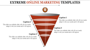 PowerPoint slide with a funnel diagram for online marketing, labeled with four Caption 4 around the funnel.