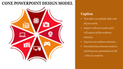 Cone shaped infographic divided into red and orange triangular segments with various technology icons.