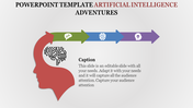 Infographic with a red head silhouette, brain circuit, and green, blue, and purple arrows pointing right with icons.
