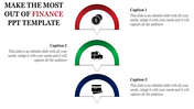 Finance PowerPoint template with icons representing money, transportation, and banking with captions.