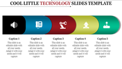 Colorful technology themed PowerPoint slide with icons representing sound, phone, robotics, AI, and servers with captions.