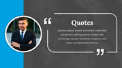 Business Quote slides with blue theme, geometric shapes, gradient tones, pastel style, text holders, and editable fonts.