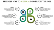 Infographic template with a central medical-themed diagram and six caption areas numbered 01 to 06 in circular outlines.