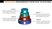 Best PowerPoint template showing a stacked design with four sections, each representing different business concepts.