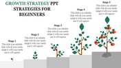 Business growth concept illustrated as a tree, with leaves and branches linked to five captions areas.
