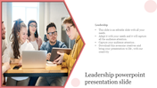 Team discussion scene within a pink edged frame, paired with descriptive text on a white layout with soft circles.