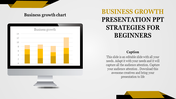 PowerPoint template featuring a computer monitor displaying a bar chart with business growth data and caption.