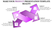 Four intersecting purple arrows with white product icons, radiating a 3D effect for a presentation layout.