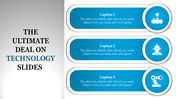 A PowerPoint slide with three sections, each featuring an icon representing technology with placeholder text.