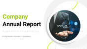 Company annual report PPT with overview, financials, performance, strategy, insights, and future growth outlook.