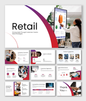 Retail presentation with modern red gradient design, product display image, charts, icons, and clear content layouts.