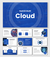 Cloud Presentation PPT with hybrid cloud network graphic, blue circular shapes and clean white layout.