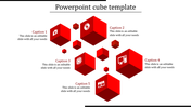 Template with large and small red cubes displaying various icons and five captions around them.