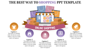 Slide featuring an online store setup with shopping bags, product icons, and captions for various shopping concepts.