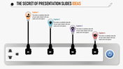 Illustration of a power strip with four light bulbs in orange, blue, purple, and red, on black cords showing creative ideas.