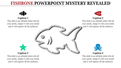 Grayscale fish diagram with four captions featuring icons like a starfish, octopus, and fishbone for creative infographics.