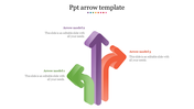 PPT template showcasing three directional arrows with labels for different arrow models with placeholder text.