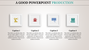 PowerPoint slide showing four framed icons representing different stages of production with captions.
