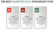 Marketing plan PPT slide with numbered steps and icons such as a funnel, speaker, and network with captions.