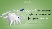 Illustration of two smiling teeth characters with a toothbrush and toothpaste tube on a gradient green background.
