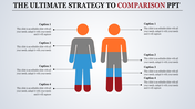 Comparison PowerPoint template with male and female icons and text captions for detailed data presentation.
