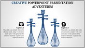 Illustration of three blue traditional string instruments of varying sizes, with captions and icons on a light background.