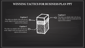 Chalkboard style PowerPoint slide featuring a sketched 3D box with annotations for three captions.