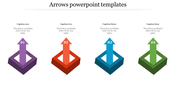 Arrow PowerPoint template featuring four numbered upward pointing arrows in purple, red, blue, and green blocks.