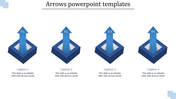 Four blue upward arrows numbered 01 to 04, each inside a square base with captions below, on a white background.