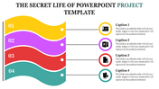 Colorful wave shaped infographic with numbered sections in yellow, pink, red, and teal, linked to circular icons.