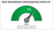 Speedometer design slide with a needle pointing to 70 percent and a caption section.