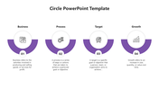 Four purple semicircles, each featuring an icon, text, and numbers 01 to 04, illustrating different topics.